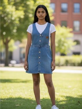 Zara Blue Denim Button-Front Overall Dress